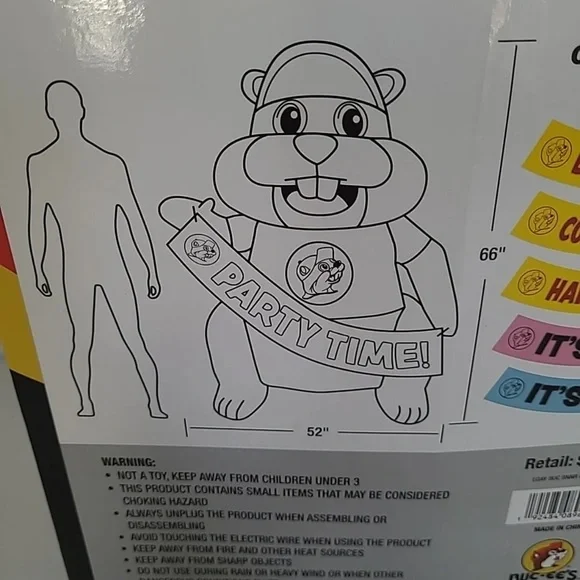 Buc-ee the Beaver Mascot Blow -up w/PARTY TIME BANNER included